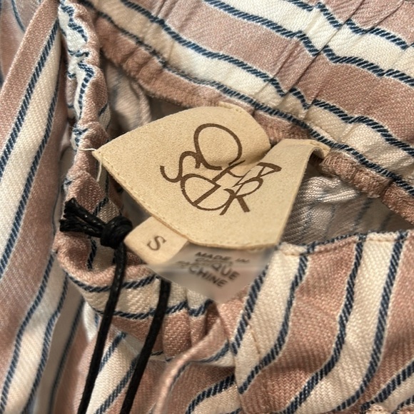 New Chaser x Revolve Wide leg linen blend striped beach pants tan/blue/egg shell - Picture 4 of 11